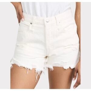 We the Free Distressed White Denim Button Fly Shorts